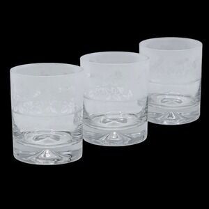 Milford Animo Glass 3pc Frosted Dragonfly Whiskey Tumblers Set Hand Etched In UK